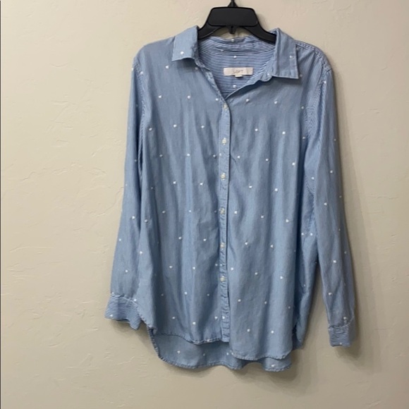 Loft blue striped button down top size L - Picture 1 of 11